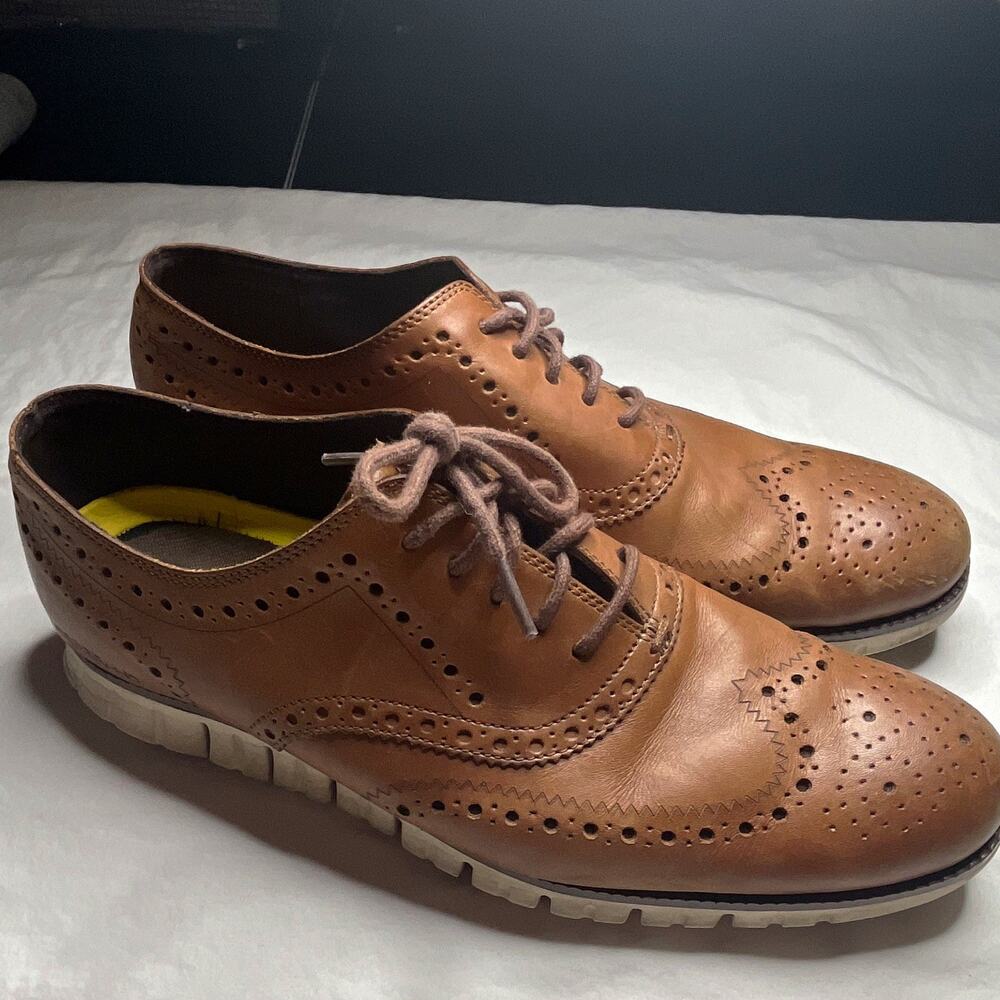 Cole Haan ZERØGRAND Brown Leather Wingtip Oxford Dress Shoes 11.5 M C14493